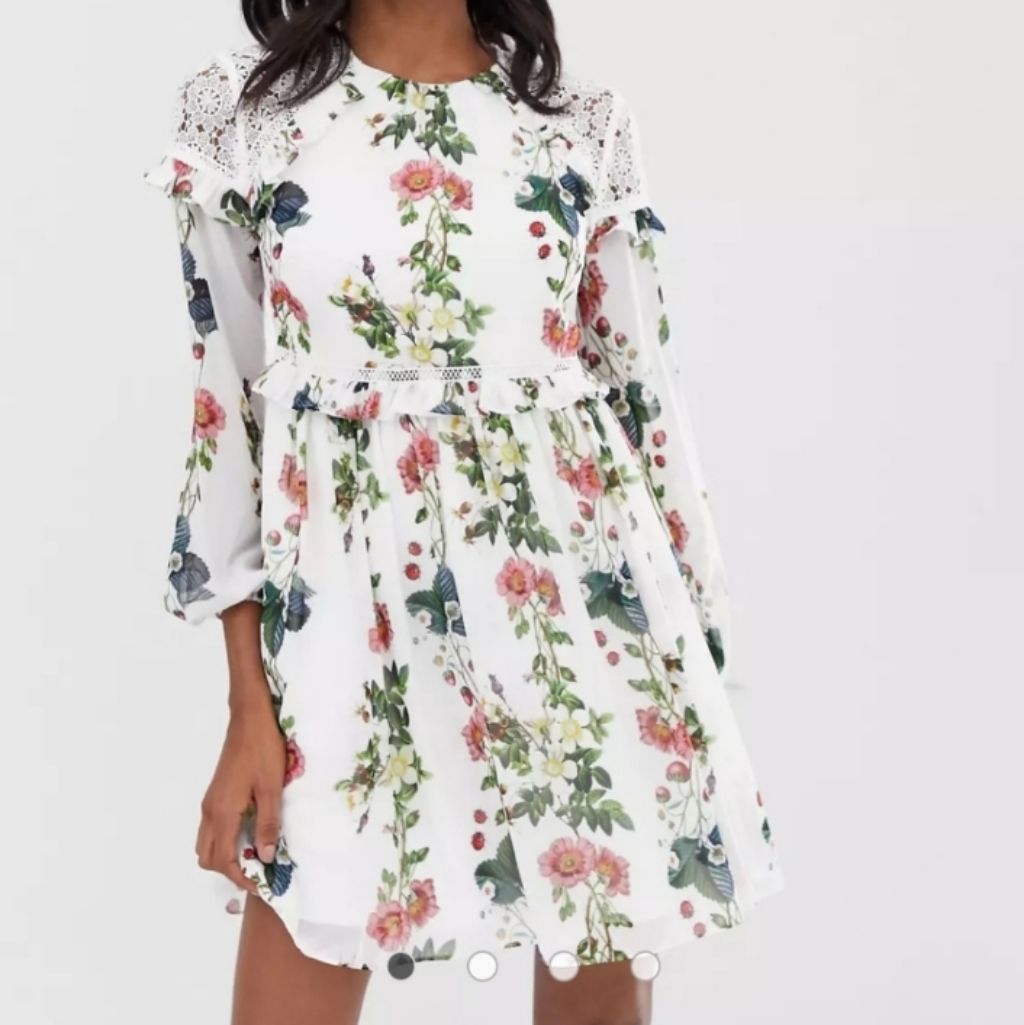 Ted Baker White Floral Maryam Oracle Dress Sz 3 M